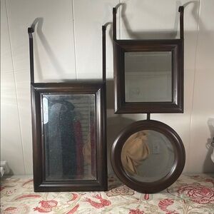 Source Unknown Brown Metal Geometric Set of Mirrors Over a Rod Wall Decor